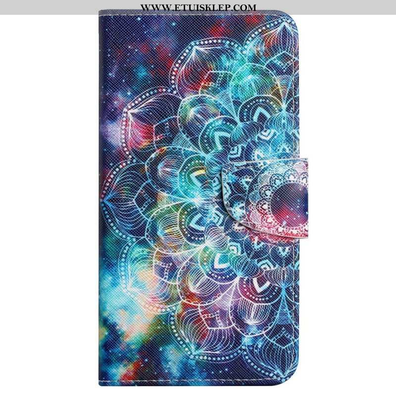 Etui Folio do iPhone 15 z Łańcuch Kolorowa Mandala Z Paskiem